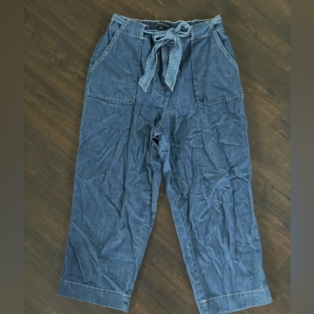 TOMMY HILFIGER Pull‎ On Wide Leg Denim Jeans Tie Belt Pockets 24" Inseam Medium